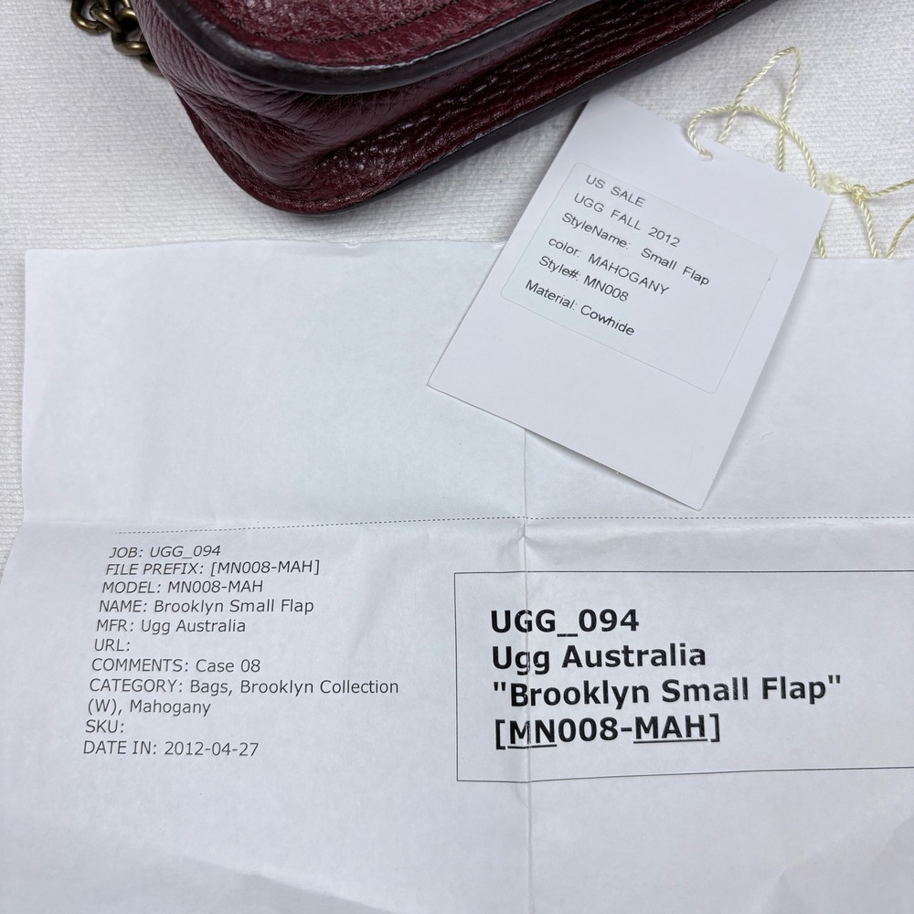 UGG Burgundy Brooklyn Pebbled  Leather Mini Crossbody Bag Turn Lock Chain Strap - Picture 9 of 16